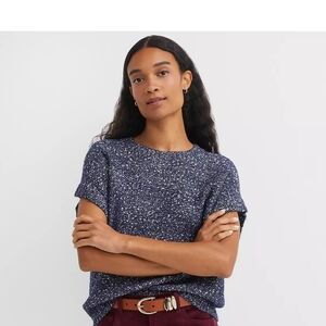 Women’s LOFT Navy Speckled Crewneck Cap Sleeve Top NWT